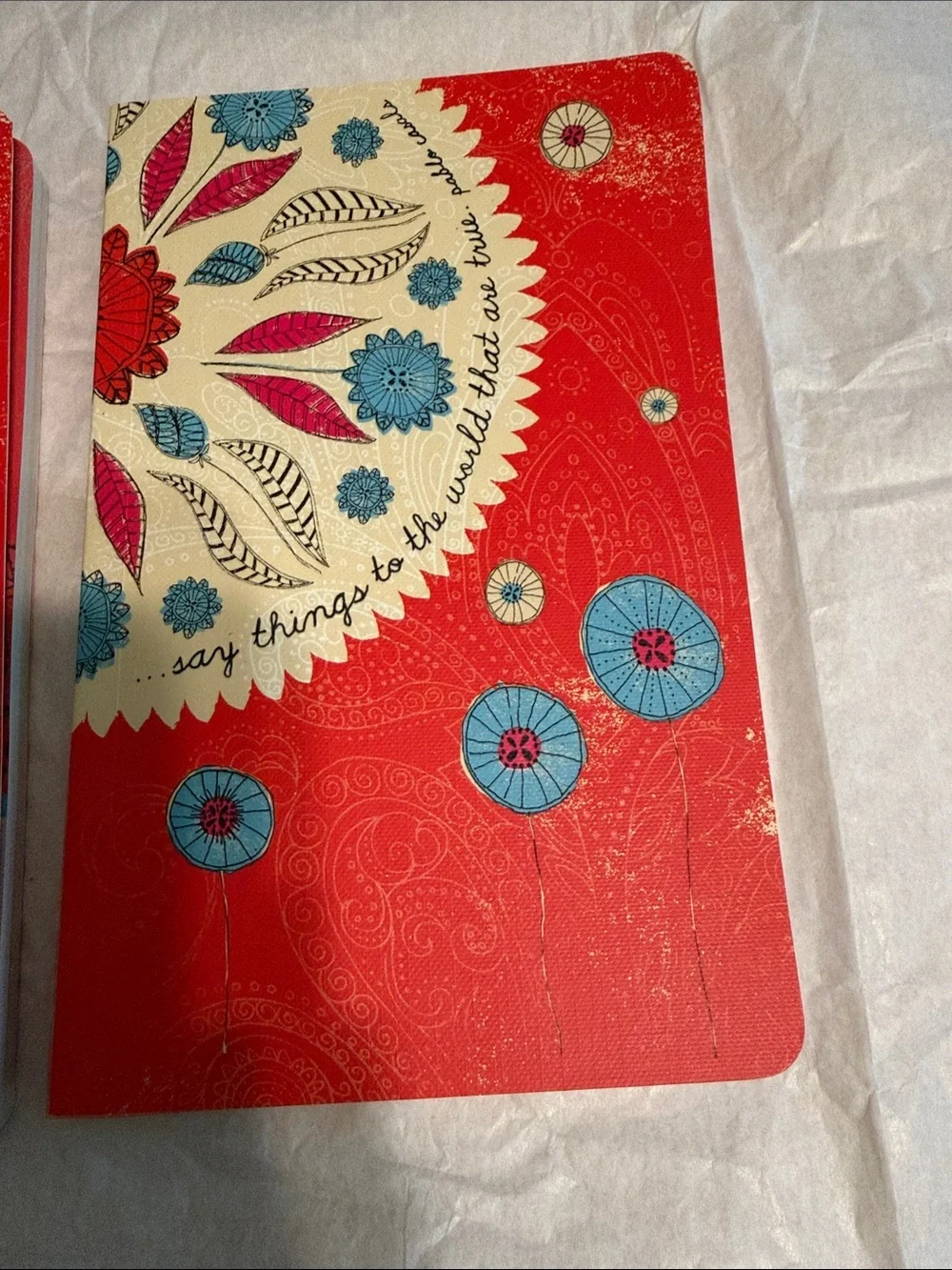 Floral Red Notebook / Journal Set - Blue & Cream Accents